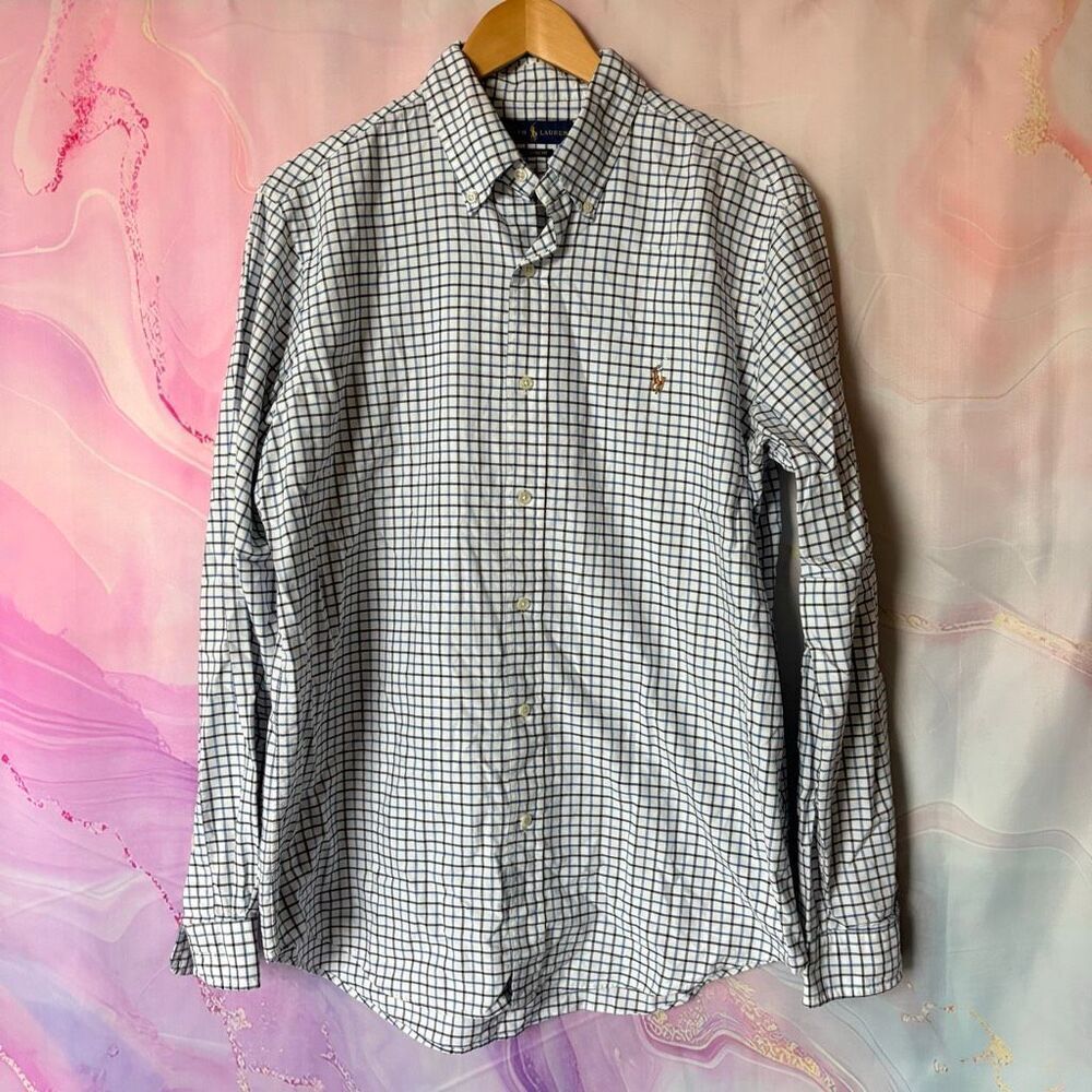 Ralph Lauren L Blue White Long Sleeve Button Down Shirt Preppy Professional